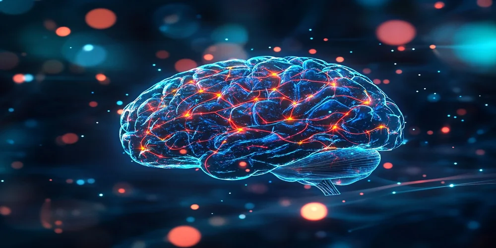 Abstract brain illustration showing colorful neural pathways and connections