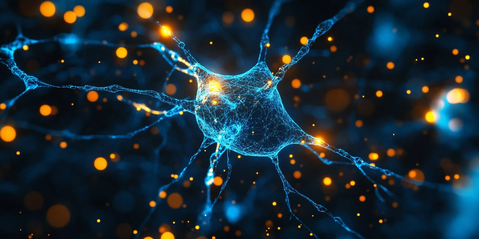 Blue glowing neural pathways and brain connections on dark background